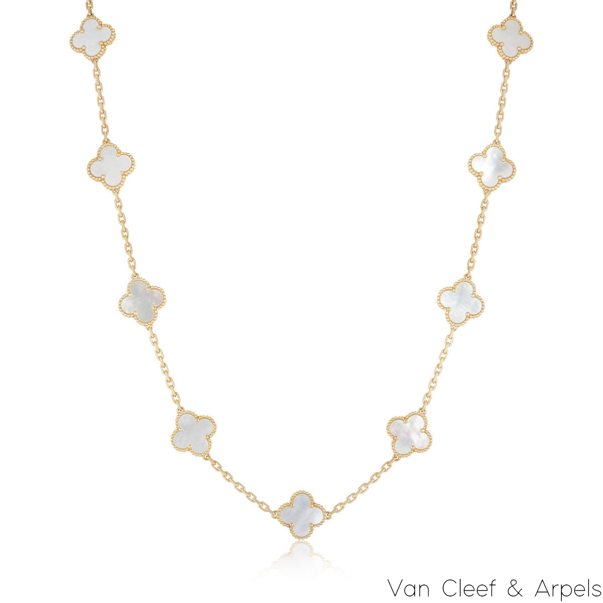 Van Cleef & Arpels Yellow Gold Mother of Pearl Vintage Alhambra 20 Motif Necklace VCARA42100